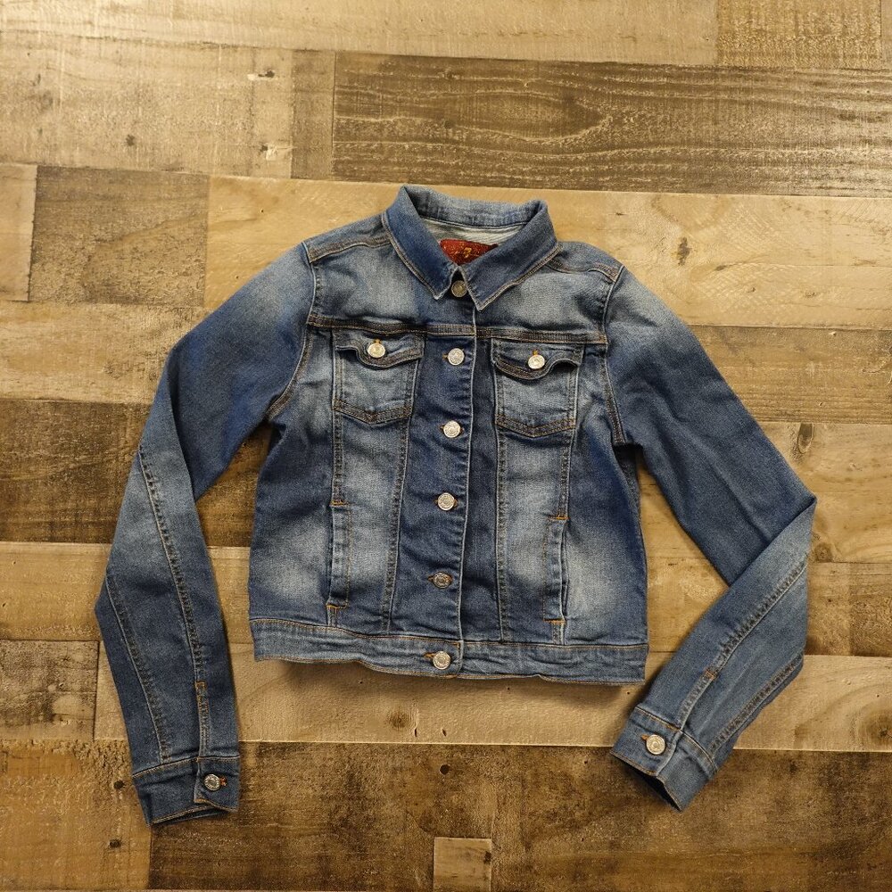 7 For All Mankind Denim Jacket Girls XL Blue Stretch Classic Trucker Style